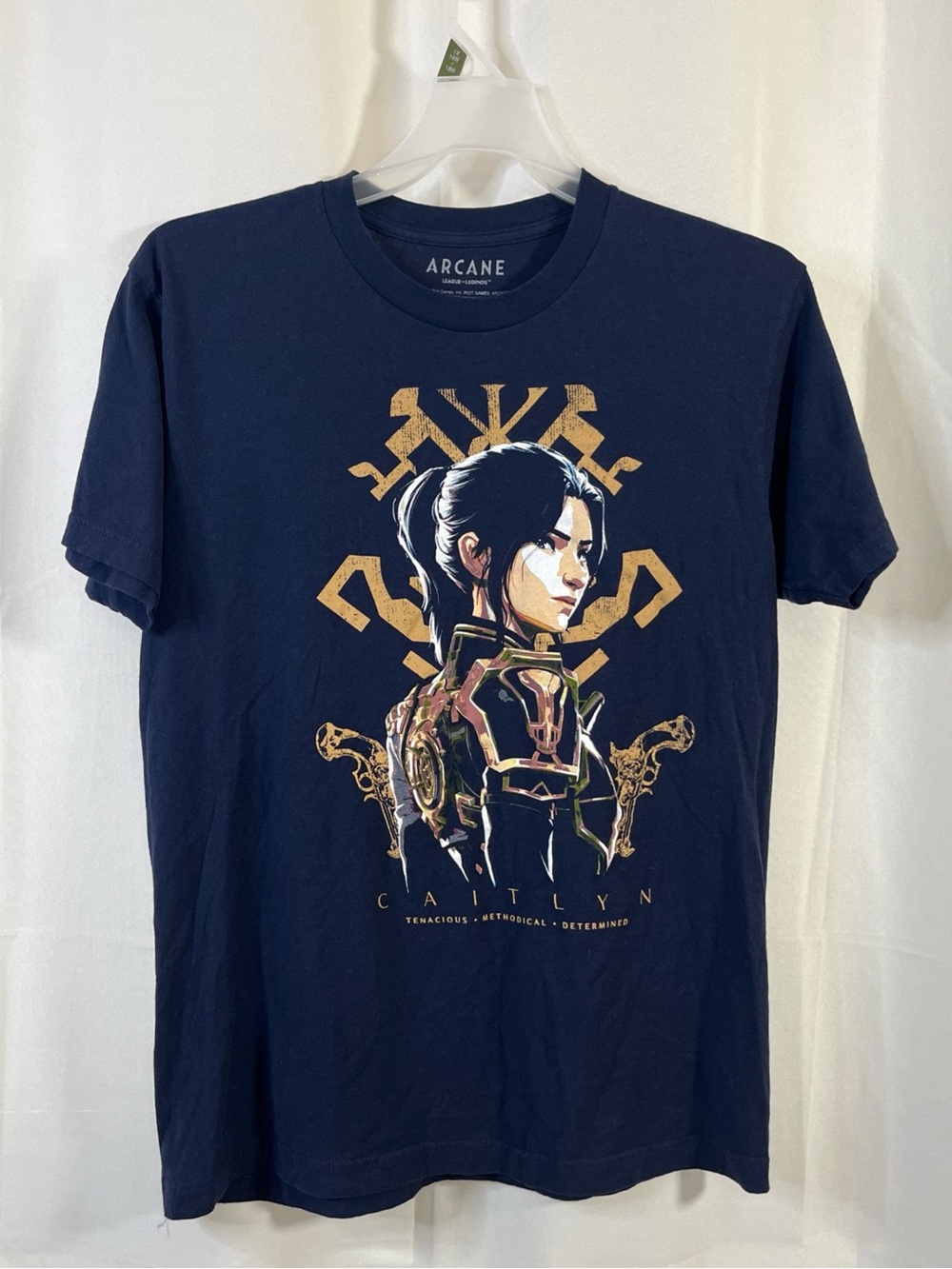 Arcane League of Legends Caitlyn Tenacious Methodical Determined Shirt Blue L